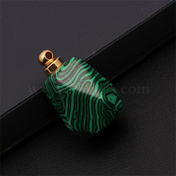 Synthetic Malachite Openable Perfume Bottle Pendants, Faceted Polygon Perfume Bottle Charms with Golden Plated Metal Cap, 30x23mm(BOTT-PW0011-10D)