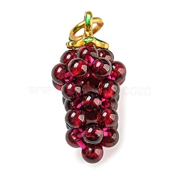 Natural Garnet Round Cluster Pendants, Grape Charms with Golden Plated Alloy Snap on Bails and Elastic Rope, 21x9.5mm, Hole: 3.5mm(G-D094-07G)