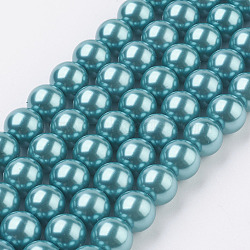 Eco-Friendly Dyed  Glass Pearl Round Bead Strands, Cotton Cord Threaded, Deep Sky Blue, 8mm, Hole: 0.7~1.1mm, about 52pcs/strand, 15 inch(HY-A002-8mm-RB073)