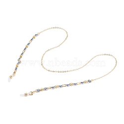 Eyeglasses Chains, Neck Strap for Eyeglasses, with Brass Cable Chains, Glass Evil Eye Beads and Rubber Loop Ends, Dodger Blue, Golden, 27.63 inch(70.2cm)(AJEW-EH00332)