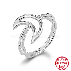 Rhodium Plated 925 Sterling Silver Finger Ring, Hollow Moon, Platinum, Inner Diameter: 16mm(KD4692-07-1)