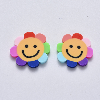Handmade Polymer Clay Cabochons, Sunflower, Colorful, 20~22.5x19.5~21x2mm, about 1000pcs/1000g