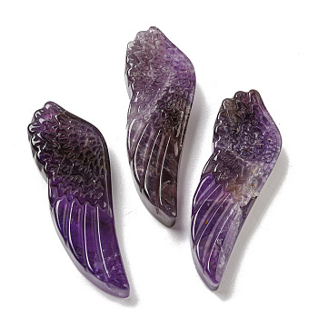 Natural Amethyst Pendants, Carved Wing Charms, 56~59x19~22x7~10.5mm, Hole: 1.3mm