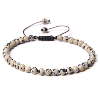 4mm Natural Dalmatian Jasper Beaded Braided Bracelets, Adjustable Women's Bracelets, 