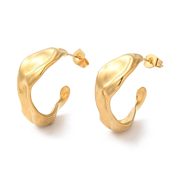 Ion Plating(IP) 304 Stainless Steel Round Stud Earrings, Half Hoop Earrings, Real 18K Gold Plated, 24x9~10mm