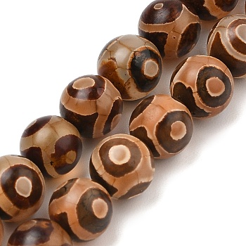 Natural Tibetan 3-Eye dZi Agate Beads Strands, Round, Dyed & Heated, Sandy Brown, 10~10.5mm, Hole: 1.2mm, about 35pcs/strand, 13.70''(34.8cm)