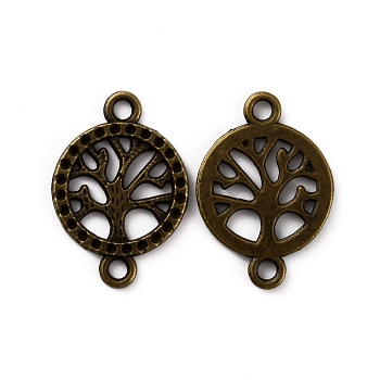Alloy Pendant Rhinestone Settings, For Pointed Back Rhinestone, Flat Round with Tree, Antique Bronze, Fit for 1.2mm Rhinestone, 19x27.5x1.5mm, Hole: 2.5mm
