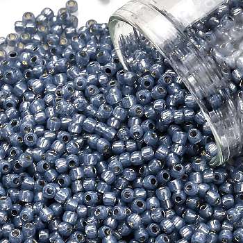 TOHO Round Seed Beads, Japanese Seed Beads, (2102) Silver Lined Milky Montana Blue, 11/0, 2.2mm, Hole: 0.8mm, about 1103pcs/10g