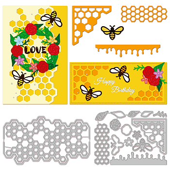 Hive Theme Carbon Steel Cutting Dies Stencils, for DIY Scrapbooking, Photo Album, Decorative Embossing Paper Card, Stainless Steel Color, Hexagon, 87~96x130~157x0.8mm, 2pcs/set