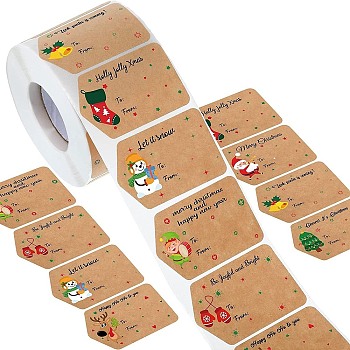 Christmas Theme Cartoon Paper Stickers, Self-adhesive Decorative Stickers Decals, Sandy Brown, 60x40mm, 500pcs/roll