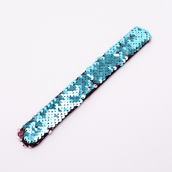 Mermaid Slap Bracelets, Two-color Reversible Charm Sequins Flip Wristbands, Light Sky Blue, 214x28x5.5mm