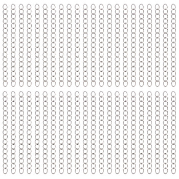 240Pcs 304 Stainless Steel Chain Extender, Soldered, Stainless Steel Color, 45~55x3mm, Link: 4x3x0.5mm.