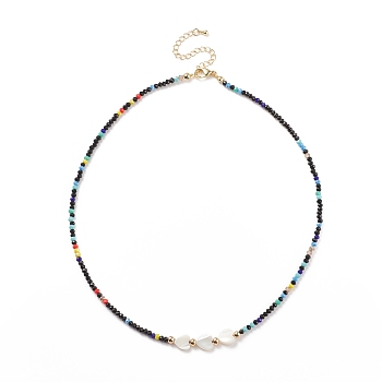 Shell Heart & Glass Beaded Necklace for Women, Colorful, 17.17 inch(43.6cm)
