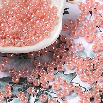 Glass Seed Beads, Ceylon, Round Hole, Round, Salmon, 4x3mm, Hole: 1.5mm, 7500pcs/pound