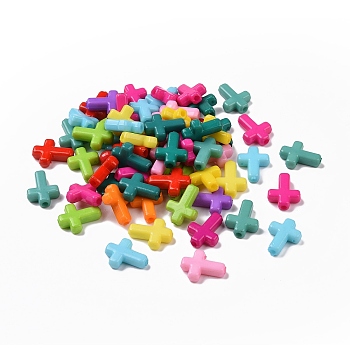 Opaque Acrylic Beads, Cross, Mixed Color, 16x12x4.5mm, about 1230pcs/500g