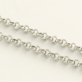 304 Stainless Steel Rolo Chains, Unwelded, Stainless Steel Color, 2.5x0.8mm