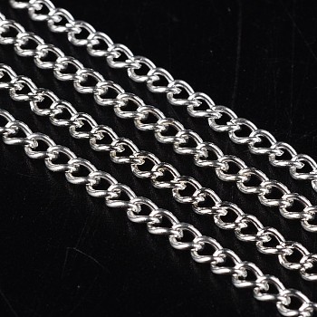 Iron Twisted Chains, Unwelded, Silver Color Plated, with Spool, Size: Chains: about 3.7mm long, 2.5mm wide, 0.7mm thick, 100m/roll