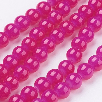 Imitation Jade Glass Round Beads Strands, Spray Painted, Magenta, 8mm, Hole: 1.3~1.6mm, about 100pcs/strand, 31.4 inch
