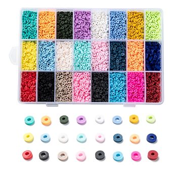 240G 24 Colors Handmade Polymer Clay Beads, Heishi Beads, for DIY Jewelry Crafts Supplies, Disc/Flat Round, Mixed Color, 4x1mm, Hole: 1mm, 10g/color