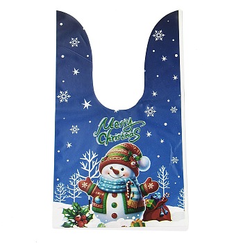 Christmas Theme Rabbit Shaped Candy Plastic Bags, Snowman Printed Candy Gift Bags, Royal Blue, 23.2cm, Bag: 12.6x13.6cm