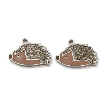 316 Surgical Stainless Steel Pendants, with Enamel, Hedgehog Charm, Stainless Steel Color, 10.5x16x2mm, Hole: 1.4mm