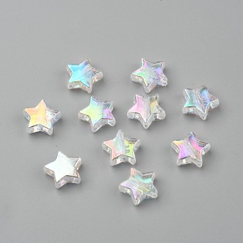 Perles acryliques transparentes écologiques, étoiles du nord, clair ab, couleur ab , environ 10 mm de diamètre, épaisseur de 4mm, Trou: 1.5 mm