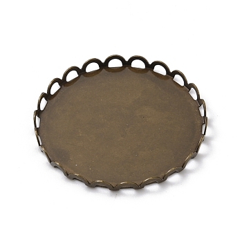 Brass Cabochon Settings, Lace Edge Bezel Cups, Flat Round, Antique Bronze, Tray: 25mm, 26x2mm