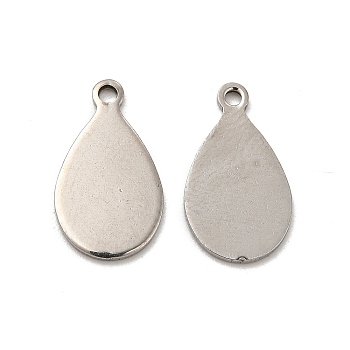 201 Stainless Steel Pendants, Teardrop Charm, Stainless Steel Color, 14x8x0.5mm, Hole: 1.2mm