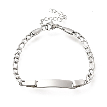 304 Stainless Steel Kids Bracelets, Blank Rectangle Link Bracelets, Platinum, 6-3/8 inch(16.2cm)