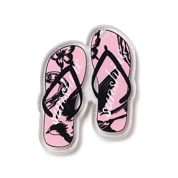 Printed Transparent Hawaii Theme Acrylic Pendants, Slipper, Pink, 41x30.5x2.5mm, Hole: 2mm