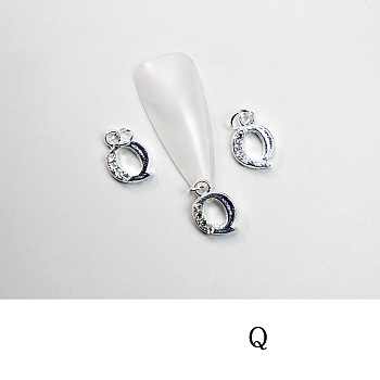 Alloy Rhinestone Cabochons, Nail Art Decoration Accessories, with Jump Ring, Letter, Platinum, Letter.Q, 11~14x5~12mm