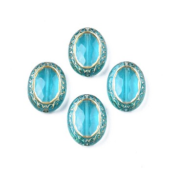 Plating Acrylic Beads, Metal Enlaced, Oval, Dark Turquoise, 17.5x13x5.5mm, Hole: 1.6mm, about 610pcs/500g