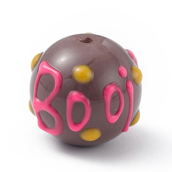 Opaque Painted Glass Beads, Round with Handmade Enamel Smearing BOOi, Rosy Brown, 13.5x13mm, Hole: 1.4mm