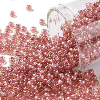 TOHO Round Seed Beads, Japanese Seed Beads, (960) Inside Color Amber/Mauve Lined, 8/0, 3mm, Hole: 1mm, about 1110pcs/50g