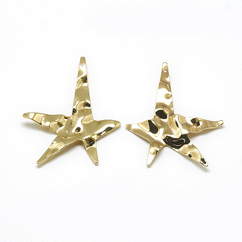 Brass Pendants, Star, Real 18K Gold Plated, 42x34x1mm, Hole: 1mm