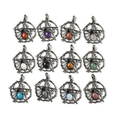 Antique Silver Spider Mixed Stone Pendants