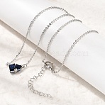Brass Pave Cubic Zirconia Rectangle and Heart Pendant Cable Chain Necklaces, Cadmium Free & Lead Free, Rack Plating, Long-Lasting Plated, Platinum, Dark Blue, 17.07 inch(43.35cm)(KK-CBAB173-04P-01)