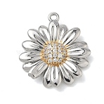 Brass Micro Pave Cubic Zirconia Pendants, Flower Charms, Long-Lasting Plated, Cadmium Free & Lead Free, Platinum & Golden, 23x20x3.5mm, Hole: 1.6mm(KK-P342-06G)