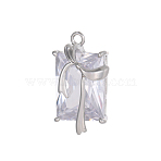 Rectangle Charms 304 Stainless Steel Clear Cubic Zirconia Pendants, Stainless Steel Color, 21x16mm(STAS-OY004-25P)