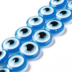 Resin Imitation Lampwork Beads Strands, Flat Round with Evil Eye, Royal Blue, 20x9mm, Hole: 1.4mm, about 20pcs/strand, 15.94 inch(40.5cm)(RESI-F032-01H)