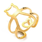 304 Stainless Steel Hollow Cat Open Cuff Ring, Golden, Inner Diameter: 18mm(RJEW-F149-02G)
