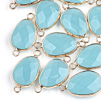 Natural White Jade Links connectors, with Brass Findings, Nickel Free, Faceted, Dyed, teardrop, Golden, 27.5x14.5~15x6~6.5mm, Hole: 2mm(G-S344-02E)