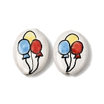 Handmade Porcelain Beads, Hand Painted Ceramic Beads, Oval, Famille Rose Porcelain, Balloon, 21~22x16~16.5x6~6.5mm, Hole: 1.6mm(PORC-K012-08A)