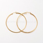 Ion Plating(IP) 304 Stainless Steel Hoop Earrings, Hypoallergenic Earrings, Ring Shape, Real 18K Gold Plated, 65x2mm, 12 Gauge, Pin: 1x0.7mm(EJEW-N0016-11G-K)