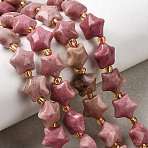 Natural Rhodonite Beads Strands, Star, with Seed Beads, 10x10x6mm, Hole: 1mm, about 36~37pcs/strand, 14.76~14.96''(37.5~38cm)(G-Z080-A30-10mm)