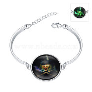Halloween Witch Luminous Bracelets, Silver Color Plated Zinc Alloy and Glass, Fluorescent Green, 150mm(BJEW-BB14746)
