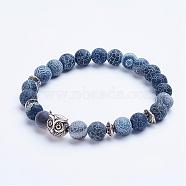 Natural Weathered Agate Beaded Stretch Bracelets, with Alloy Spacer Beads, Owl, Antique Silver, 1-3/4 inch(45mm)(BJEW-P072-K01)