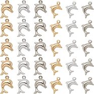 48Pcs 6 Colors Brass Charms, Long-Lasting Plated, Dolphin, Mixed Color, 8pcs/color(KK-FH0001-93)