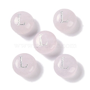 Natural Rose Quartz Beads, Rondelle with Letter, Letter L, 8.5~9x5~5.5mm, Hole: 1.2mm(G-L524-20L-01)