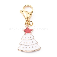 Christmas Theme Alloy Enamel Pendants, with 304 Stainless Steel Lobster Claw Clasps, Christmas Tree with Star, White, Golden, 39mm, Pendant: 22x16x2mm(HJEW-JM00427-04)